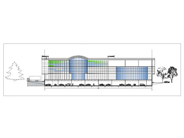Free AutoCAD 2D Editable Drawings for Multistoried Shopping Mall Front Elevation - 1