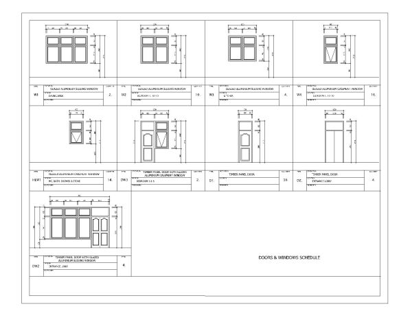 Free AutoCAD 2D Editable Drawings for Apartment for 4 Families House Door & Window schedule