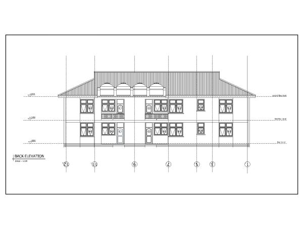 Free AutoCAD 2D Editable Drawings for Apartment for 4 Families House Elevation_  3