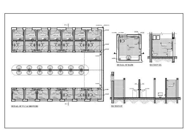 Free AutoCAD 2D Editable Drawings for Asian Style Hostle Bathrooms Plan & Section