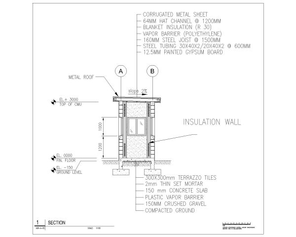 Free AutoCAD Drawing of Guard House Detailed Section-1