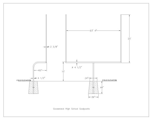 Free AutoCAD 2D Editable Drawings for Athletic Field Equipment- Gooseneck High School Goalposts