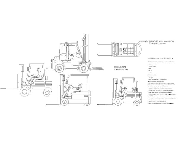 Free AutoCAD 2D Editable Drawings for Auxiliary Elements & Machinery (Transport Trolley)