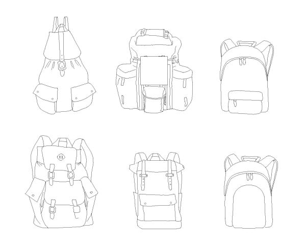 Backpacks-Model Architectural Drawing. CAD block in DWG format free download.