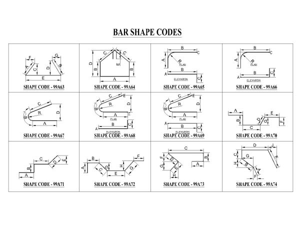 Free AutoCAD 2D Editable Drawings for Bar Shapes for Reinforcement - 8