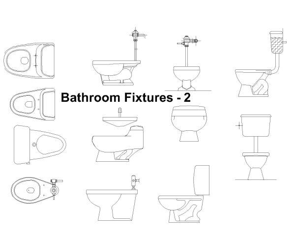 Free AutoCAD 2D Editable Drawings for Bathroom Fixtures - 2