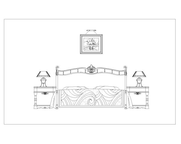 Free AutoCAD 2D Editable Drawings for Bed Set with Side Lamps for Rooms_ 14