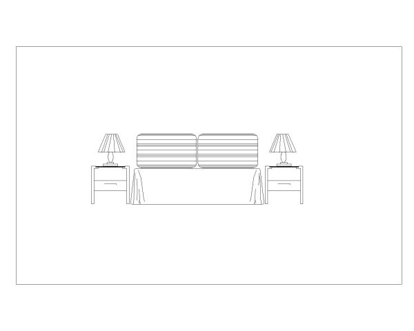 Free AutoCAD 2D Editable Drawings for Bed Set with Side Lamps for Rooms_ 16