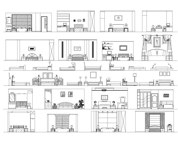 Bedroom Front View-Model Architectural Drawing. CAD block in DWG format free download.