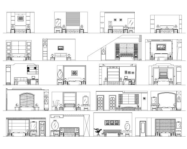 Bedroom Internal Elevation Architectural Drawing. CAD block in DWG format free download.