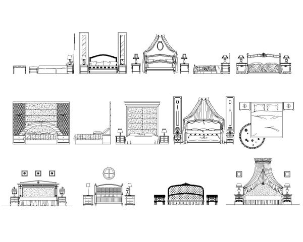 Bed Elevations Architectural Drawing. CAD block in DWG format free download.