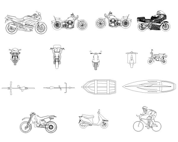 Free AutoCAD 2D Editable Drawings for Bike & Cycles Side & Top views