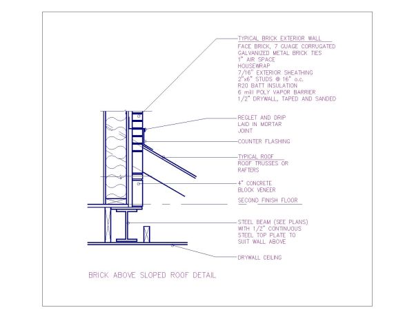 Free AutoCAD 2D Editable Drawings for Brick Above Sloped Roof Details