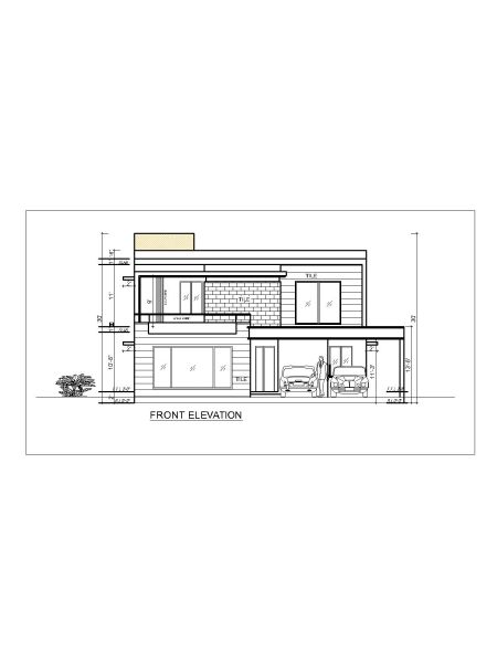Free AutoCAD 2D Editable Drawings for Brick Masonry Wall Double Story House Elevation Design _3