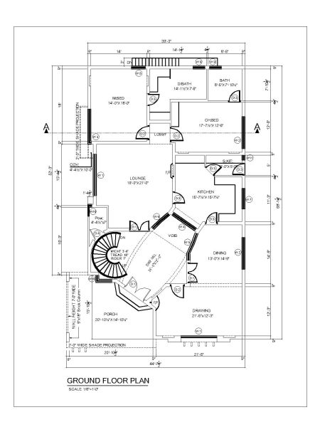 Free AutoCAD 2D Editable Drawings for Double Story House Ground Floor Design _ 1