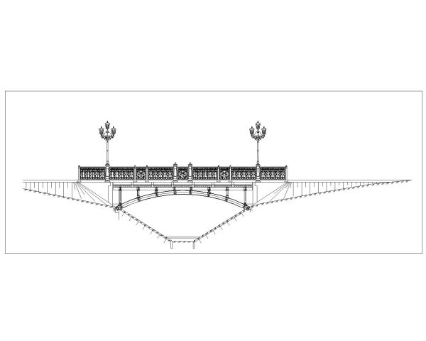 Free AutoCAD Editable Drawing for Bridge with Street Lights Elevation_ 1