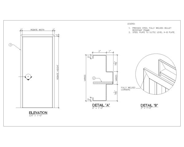 Free AutoCAD 2D Editable Drawings for Bullet Resistant Frame For Steel & Wood Doors Non-Fire Rated-2