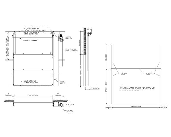 Free AutoCAD 2D Editable Drawings for Bullet Resistant Multi Leaf Overhead Door