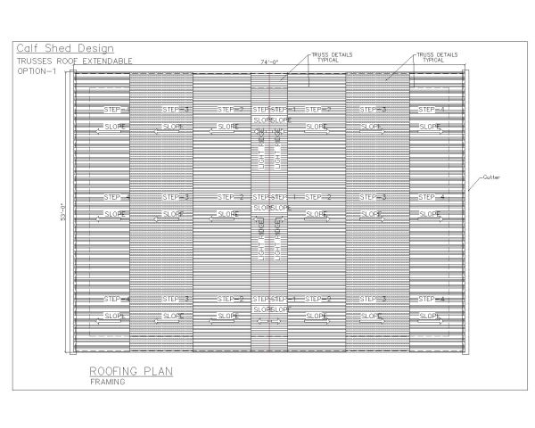 Free AutoCAD 2D Editable Drawings for Calf Shed Roofing Plan