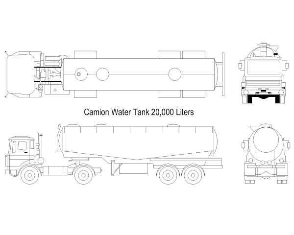 Free AutoCAD 2D Editable Drawings for Camion Oil Tank 20,000 Liters