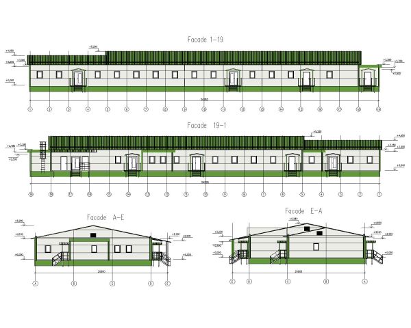 Canteen Architectural Detailed Elevations-Model Architectural Drawing. CAD block in DWG format free download.