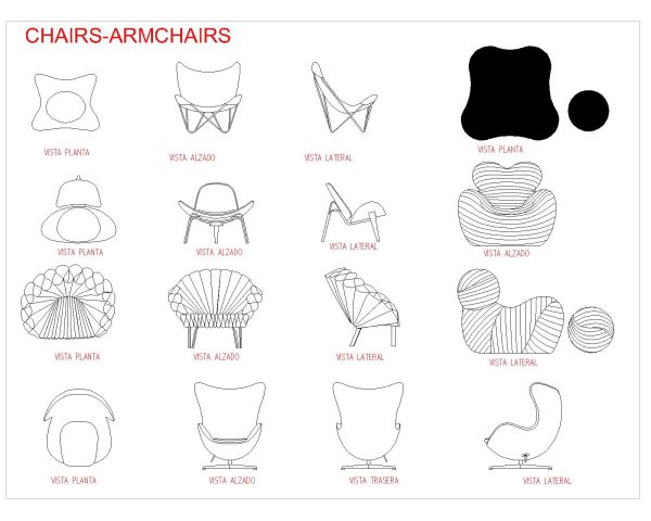 Free AutoCAD 2D Editable Drawings for Chair & Armchair designs