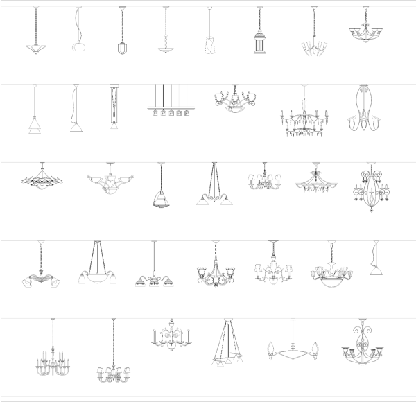 Lampadari e pendenti luce collezione CAD dwg