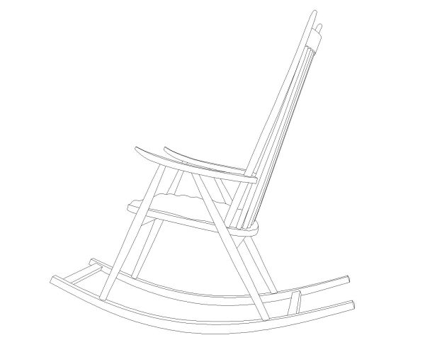 Classic Wooden Rocking Chair View Architectural Drawing. CAD block in DWG format free download.