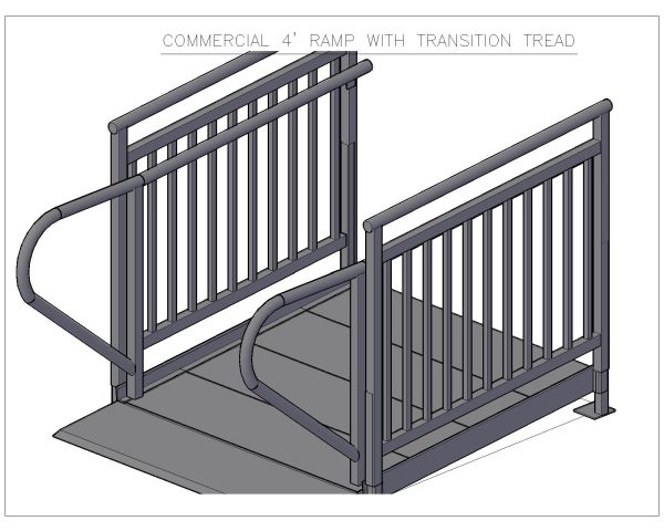 Free AutoCAD 2D Editable Drawings for Commercial 4Feet Ramp with Transition Tread