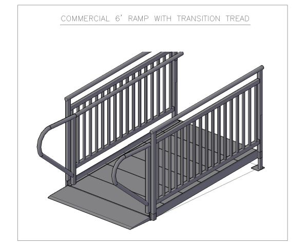 Free AutoCAD 2D Editable Drawings for Commercial 6 Feet Ramp with Transition Tread