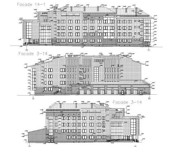 Commercial Building Elevations for High-Rise Architectural Drawing. CAD block in DWG format free download.
