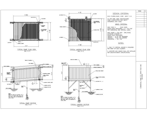 Free AutoCAD 2D Editable Drawings for Commercial Ramp Tie Down Plan & Section