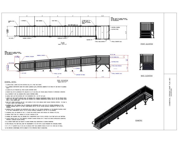 Free AutoCAD 2D Editable Drawings for Commercial Straight Ramp Plan & Elevation