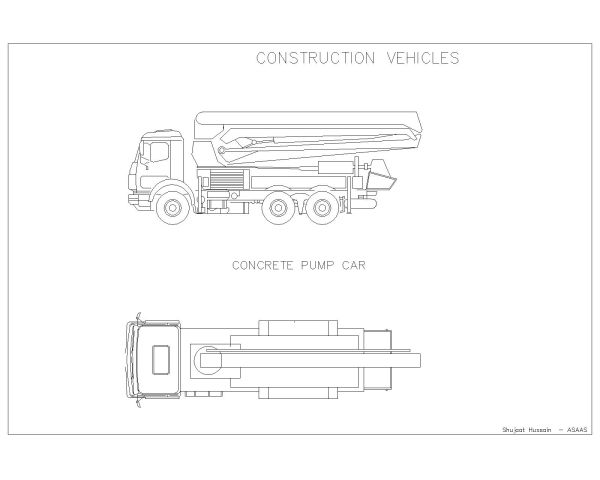 Free AutoCAD 2D Editable Drawings for Construction Vehicle Symbols for concrete pump car
