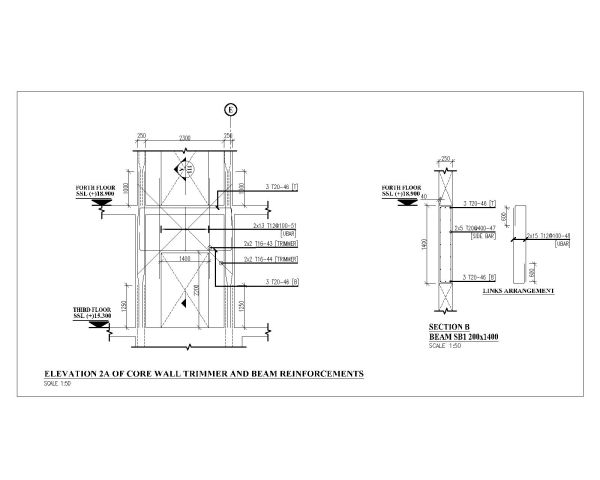 Free AutoCAD 2D Editable Drawings for Core Wall Trimmer & Beam Reinforcements_ 8