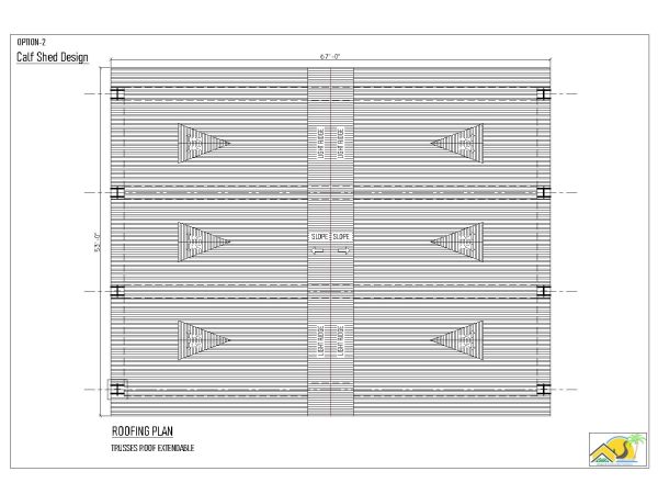 Free AutoCAD 2D Editable Drawings for Cow Dairy Farm Calf Shed Roofing Plan - 1