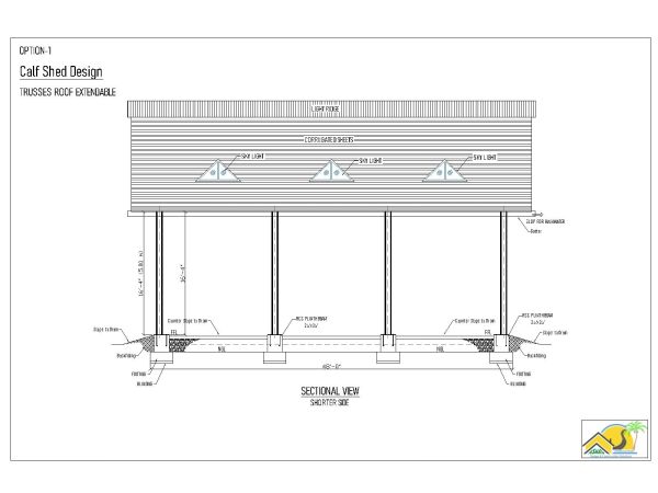 Free AutoCAD 2D Editable Drawings for Cow Dairy Farm Calf Shed Sectional View - 1