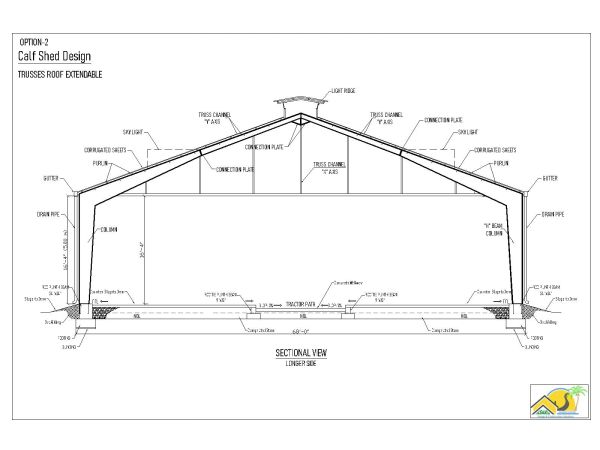Free AutoCAD 2D Editable Drawings for Cow Dairy Farm Calf Shed Sectional View - 2