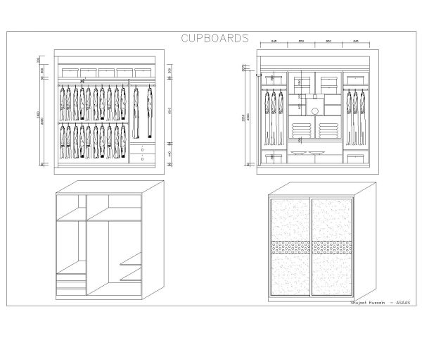 Free AutoCAD 2D Editable Drawings for Cupboards & Wardrobes Design - 3