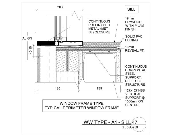 Free AutoCAD 2D Editable Drawings for Curtain Wall and Window Schedule Type A-1 Sill Details