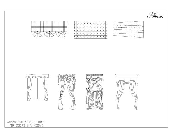 Free AutoCAD 2D editable dawings for Curtains Set Options for doors & windows-002