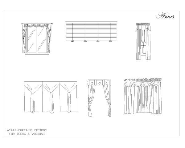 Free AutoCAD 2D editable dawings for Curtains Set Options for doors & windows-003