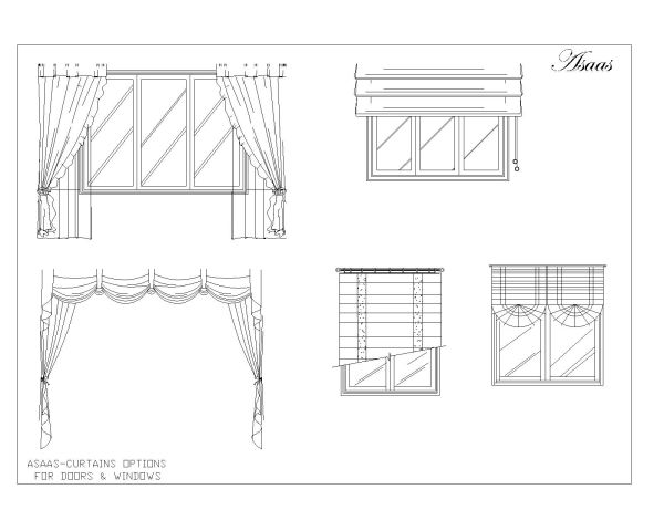 Free AutoCAD 2D editable dawings for Curtains Set Options for doors & windows-004