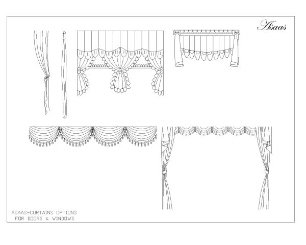 Free AutoCAD 2D editable dawings for Curtains Set Options for doors & windows-009