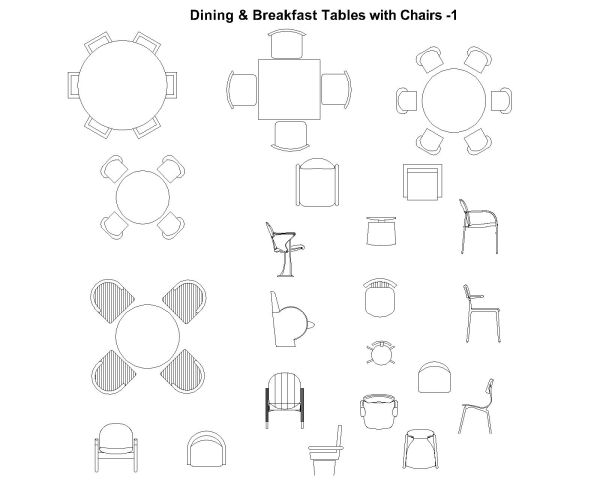 Free AutoCAD 2D Editable Drawings for Dining & Breakfast Tables with Chairs -1