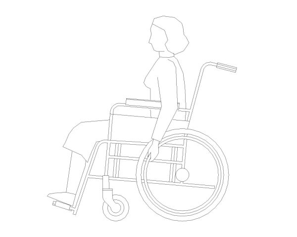 Disabled Person Wheelchair Elevation Architectural Drawing. CAD block in DWG format free download.