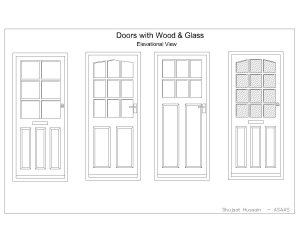 Free AutoCAD 2D Editable Drawings for Doors with Wood & Glass (Elevations) -1