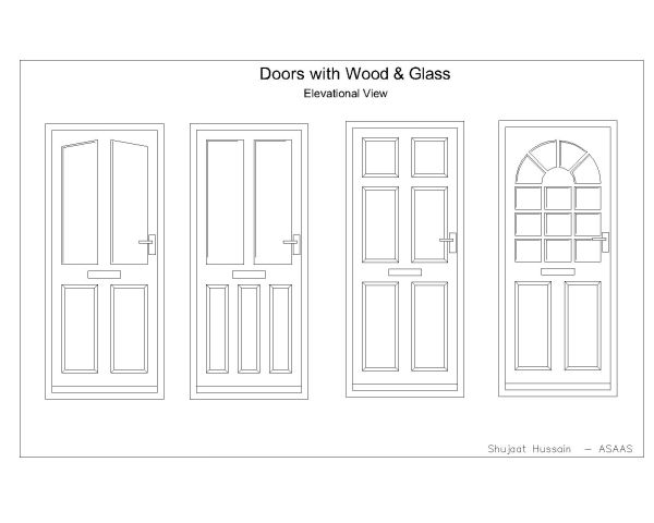 Free AutoCAD 2D Editable Drawings for Doors with Wood & Glass (Elevations) - 3