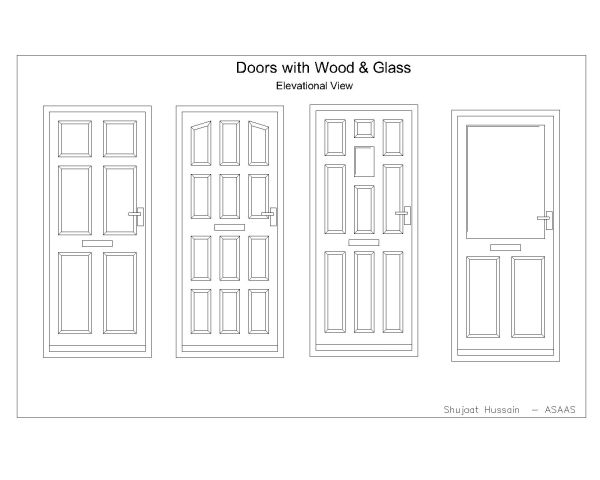 Free AutoCAD 2D Editable Drawings for Doors with Wood & Glass (Elevations) - 5