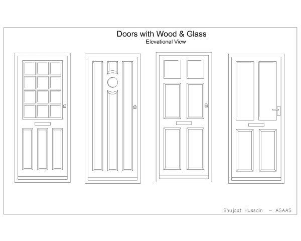 Free AutoCAD 2D Editable Drawings for Doors with Wood & Glass (Elevations) - 6